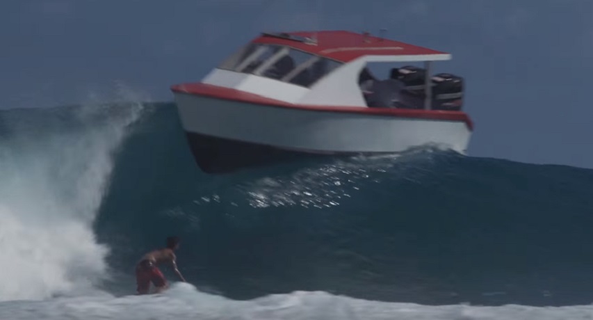 Gabriel Medina has a close call with a Boat